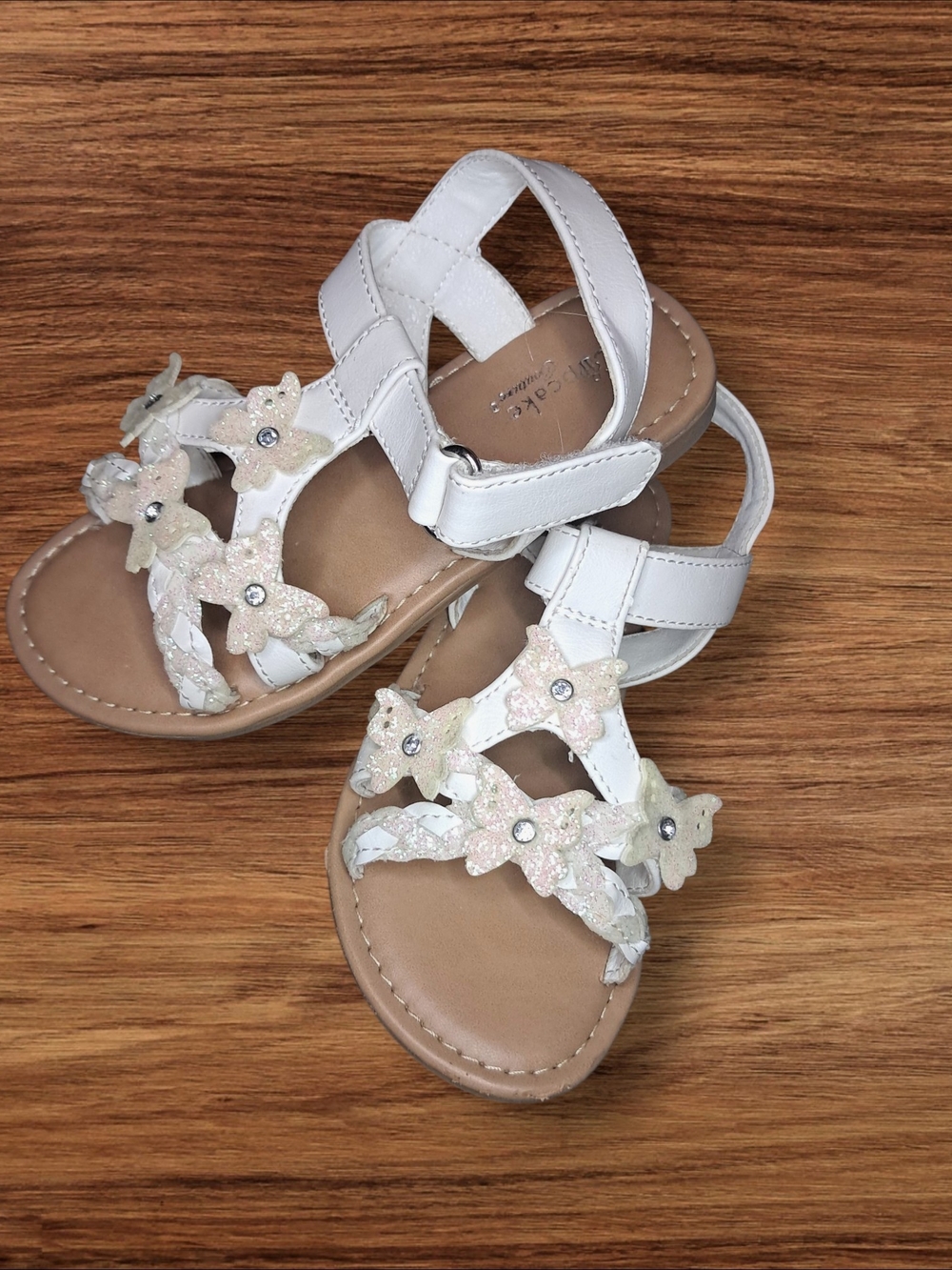 Cupcake Couture White Sandals with Glitter Butterfly Accents